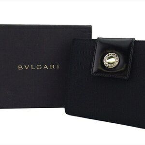 BVLGARI Bi -fold Wallet Bulgari Burgari Canvas x Leather Authentic USED T21180